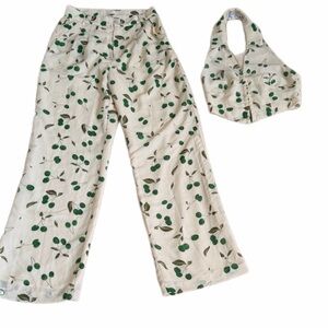 Nectar Clothing Cherry Print Pleated Pants and Halter Top Set Size S